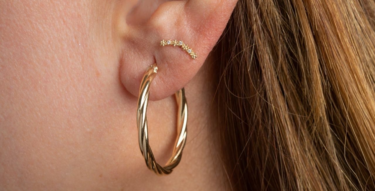 Twisted Ring Gold Earrings